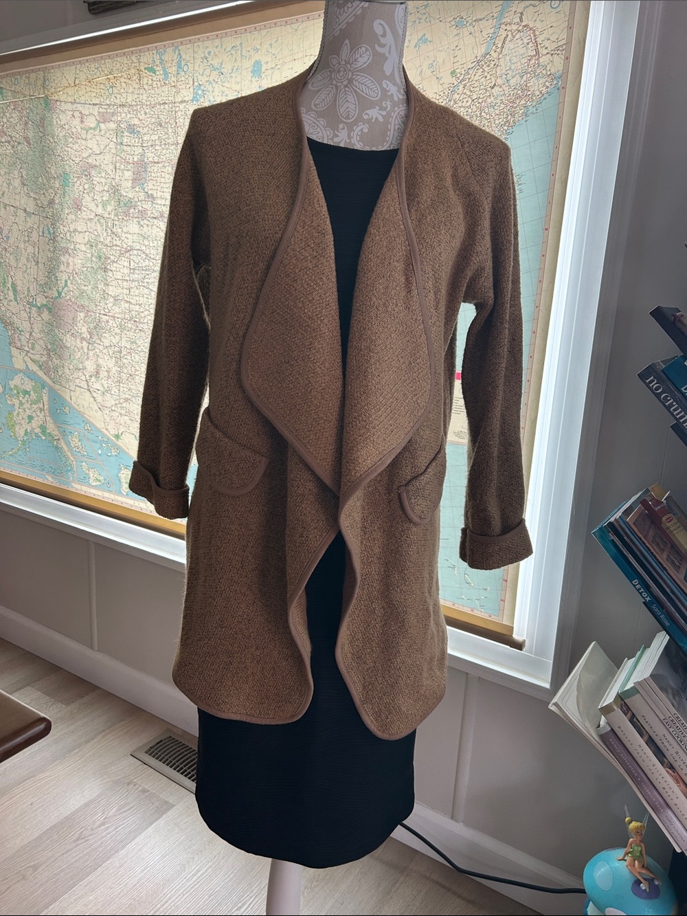 Source Unknown Brown Draped Open Front Coat